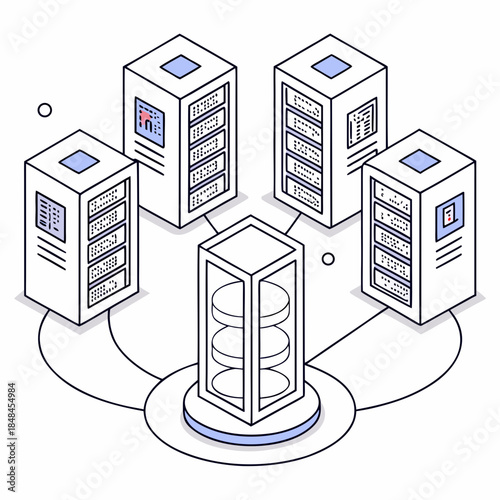 Servers arranged around central storage unit with glow