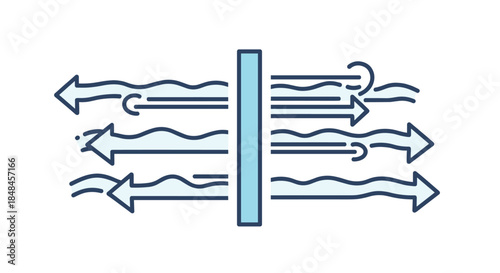 Abstract icon illustrating the concept of a filter or barrier, with messy, chaotic lines entering from one side and emerging as smooth, orderly waves on the other side.