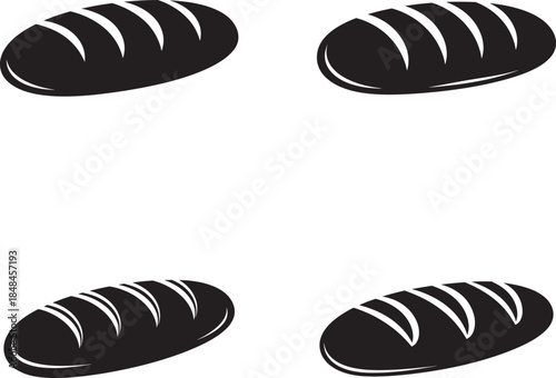 Illustration of four black bread loaves with white lines