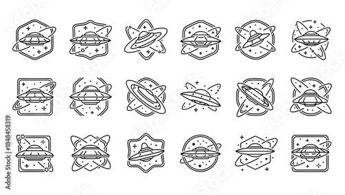 black and white icon set donut badges collection vector.