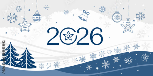 Winter wonderland scene with 2026 New Year celebration decorations