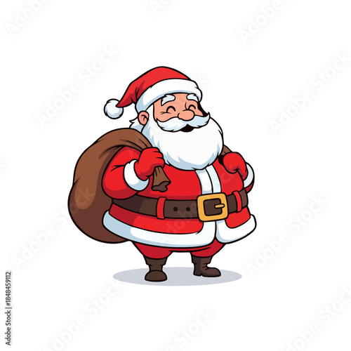 Cartoon Santa Claus with Big Backpack.