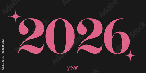 Stunning pink 2026 typography with sparkles on black background