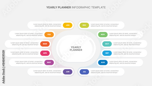 Yearly Planner Infographic Template Circular Personal Organizer with 12 Months