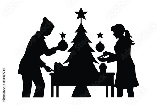 Family Crafting Homemade Christmas Ornaments Festive Illustration