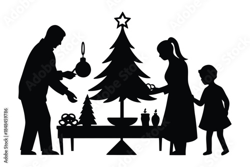 Family Crafting Homemade Christmas Ornaments Festive Illustration