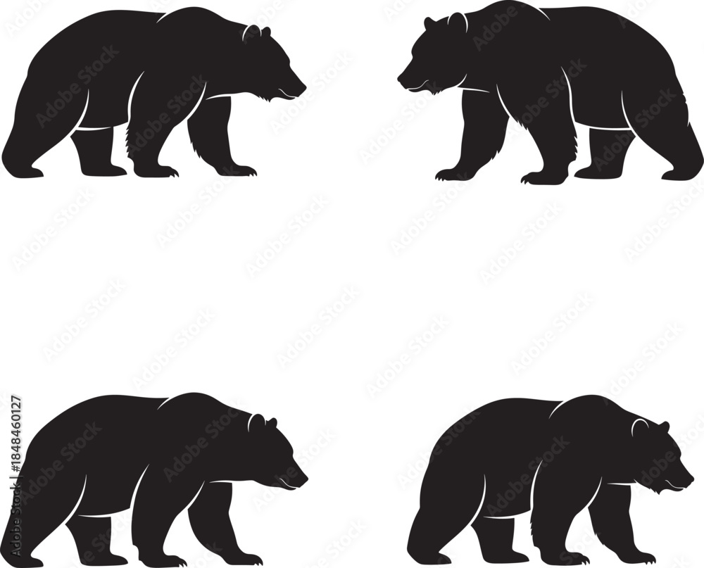 Fototapeta premium Silhouette of four bears walking in profile view