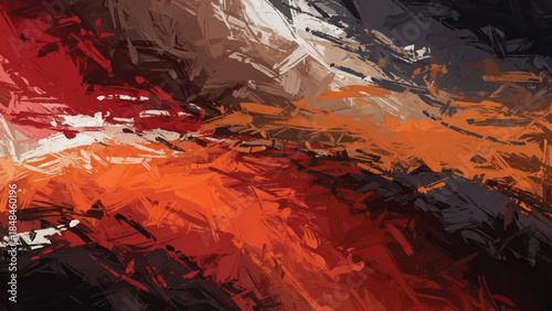 Abstract expressionism: A vibrant composition of red, orange, and black brushstrokes