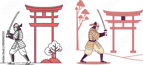 Flat vector illustration of a samurai festival in Japan