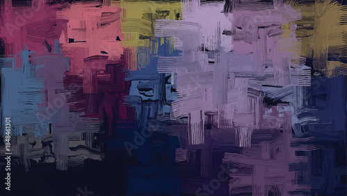 Abstract painting with vibrant brushstrokes and a textured, colorful composition