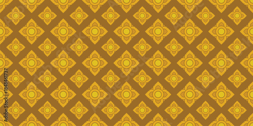 Traditional Thai gold floral pattern vector background. Elegant seamless design for luxury packaging, wallpaper, and cultural projects.