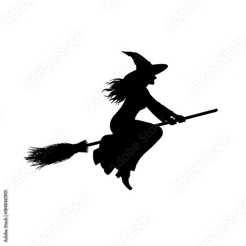 Witch flying on a broomstick illustration isolated on transparent background