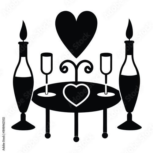 Romantic New Year Dinner with Candles and Champagne