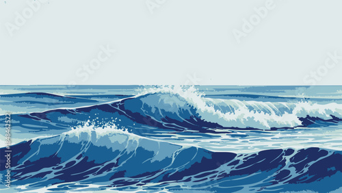Stylized depiction of ocean waves with varying shades of blue