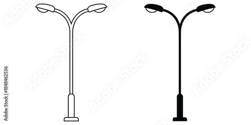 Two street lamps one outlined and one solid black on white lamp post lighting