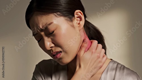Wallpaper Mural Young Woman Experiencing Severe Neck Pain and Discomfort. Torontodigital.ca