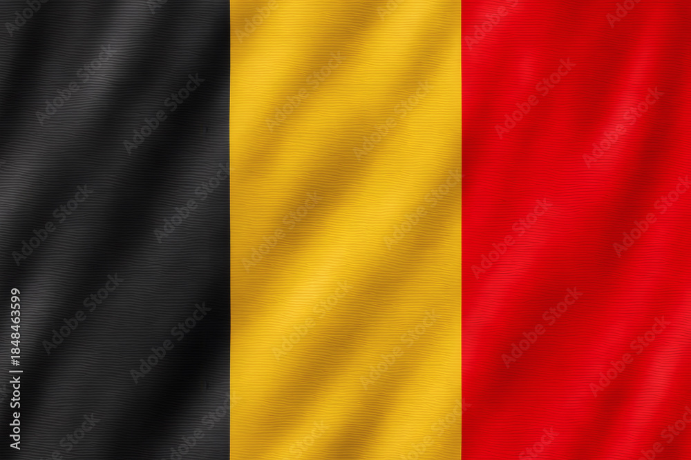 Naklejka premium Realistic Belgium Flag with Vertical Black Yellow Red Stripes on Waving Fabric