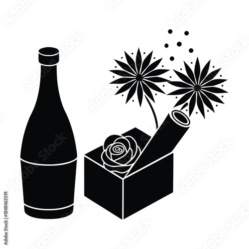 Valentine Chocolate and Roses with New Year Champagne