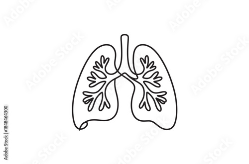 Human lungs respiratory system for medical app ui and health infographic, continuous line vector icon