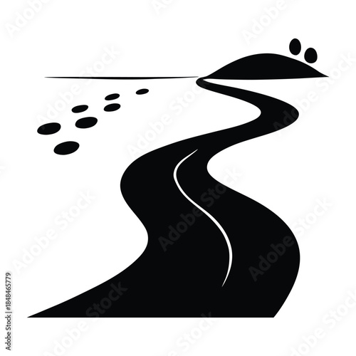 Footprints on Sandy Path Along Coastal Road Silhouette 