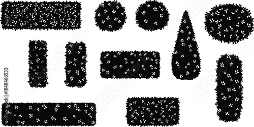 Black Hedge and Bush Silhouette Set for Garden Landscape Design with Topiary Plants Cad Drawing Flat Vector Illustration for Outdoor Park