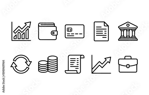 Modern outline financial management icon set