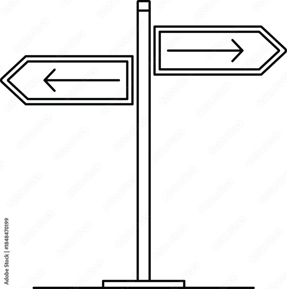 Obraz premium Black and white directional signpost with arrows pointing left and right left arrow right arrow