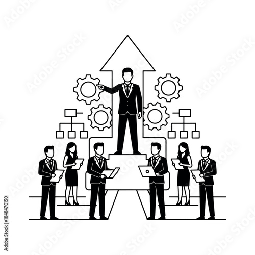 Business Leadership and Teamwork Icons - Corporate Strategy, Management, Growth, and Collaboration Vector Set