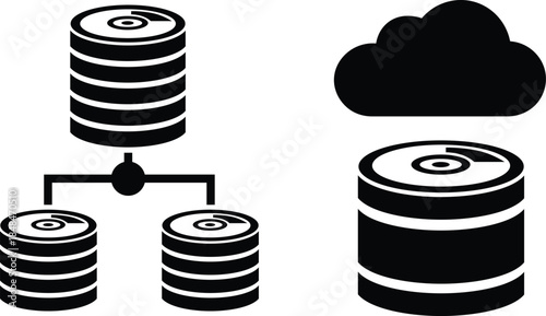 Black database connected and separate with cloud symbol server storage
