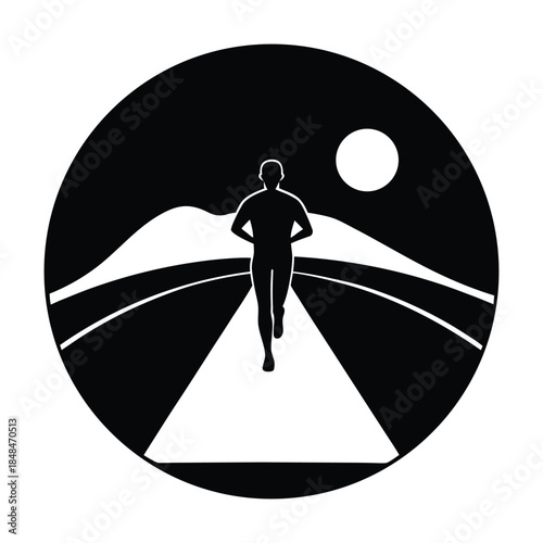 Runner on Road at Sunrise Silhouette 