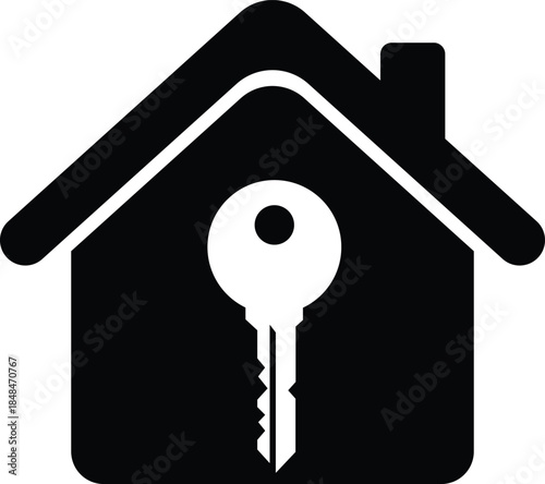 Black house with white key inside on white background home symbol