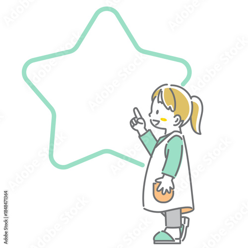 こどもと星形のフレーム　かわいくてお洒落な線画イラスト