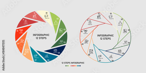 Pie chart circle infographic template with 12 options. Business concept. infographic for web, poster, annual, ui ux, presentation. Vector illustration.