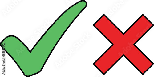 Green check mark and red cross symbols on white background