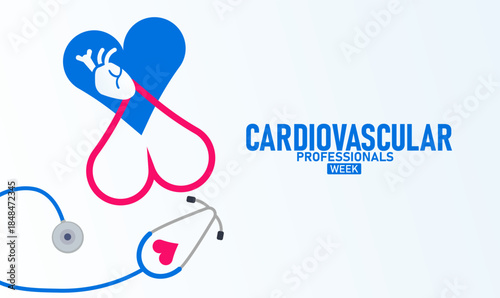 Cardiovascular Professionals Week Poster Banner and Background Design Template Featuring Heart Icon, Medical Tools, and Healthcare Symbols Illustration for Cardiology Appreciation and February Health 