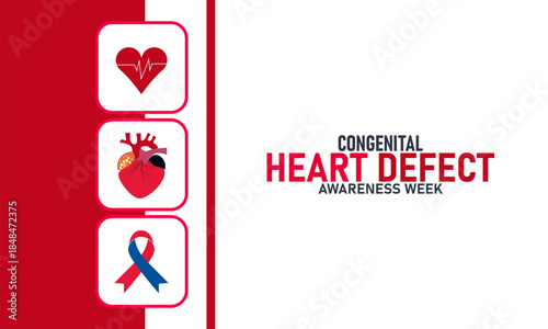 Congenital Heart Defect Awareness Week Poster Banner and Background Design Template Featuring Heart Icon Ribbon and Medical Illustration for Cardiac Health Education and February CHD Awareness Theme