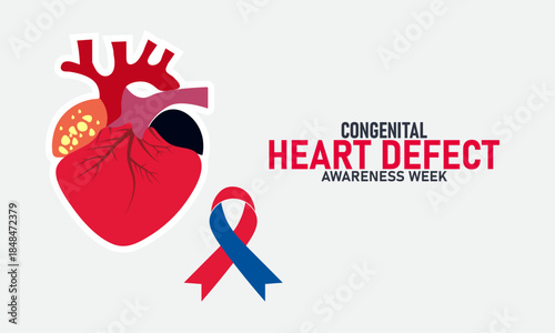 Congenital Heart Defect Awareness Week Poster Banner and Background Design Template Featuring Heart Icon Ribbon and Medical Illustration for Cardiac Health Education and February CHD Awareness Theme