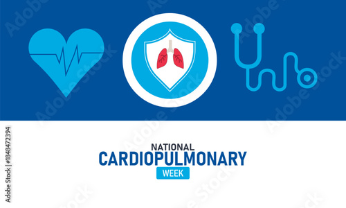 National Cardiopulmonary Week Poster Banner and Background Design Template Featuring Heart and Lungs Icon Medical Illustration for Respiratory and Cardiac Health Education and February Wellness Theme