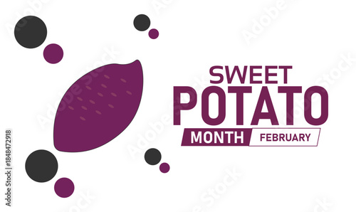 Sweet Potato Month Poster Banner and Background Design Template Featuring Fresh Sweet Potatoes, Slices, and Healthy Dish Illustration for Culinary Celebration, Nutrition, and February Food Festival Th
