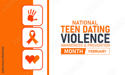 National Teen Dating Violence Awareness and Prevention Month Poster Banner and Background Design Template Featuring Ribbon, Heart, and Shield Illustration for Teen Safety, Relationship Education, 