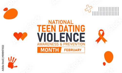 National Teen Dating Violence Awareness and Prevention Month Poster Banner and Background Design Template Featuring Ribbon, Heart, and Shield Illustration for Teen Safety, Relationship Education, 