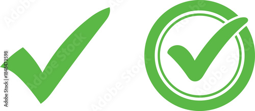 Two green checkmarks one isolated and one inside a double circle check mark tick
