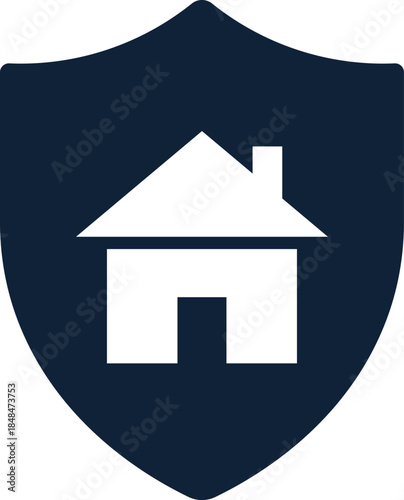 White house inside dark blue shield symbol home protection