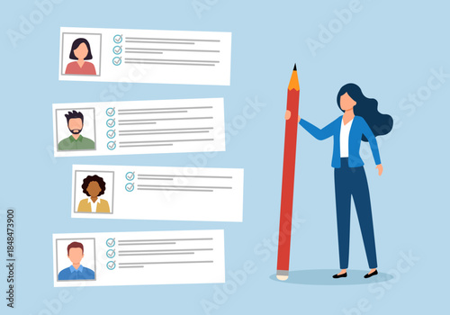 Company employee writing job description in flat design.