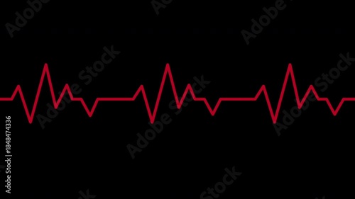 Red and white Heartbeat or pulse. red line of heart rate. Heart pulse graphic. Red and white heartbeat cardiogram line animation. Alpha channel