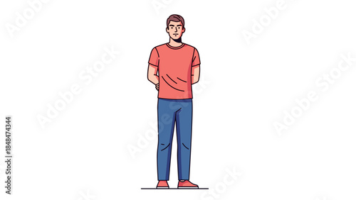 Casual standing man in modern line art style on white background