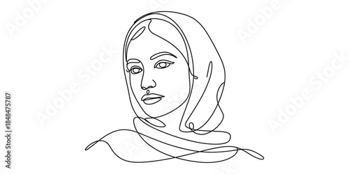 Minimalist one line drawing of a woman wearing a hijab