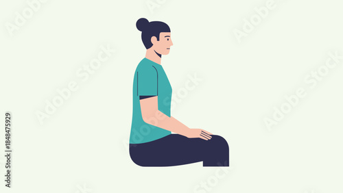 Meditative woman seated in yoga pose side view minimalist design