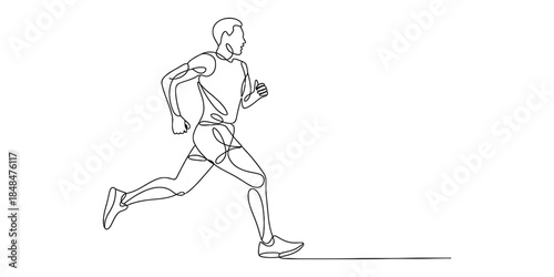 Continuous line drawing of a man running, athlete in motion