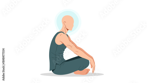 Minimalist figure in seated yoga pose with calm aura
